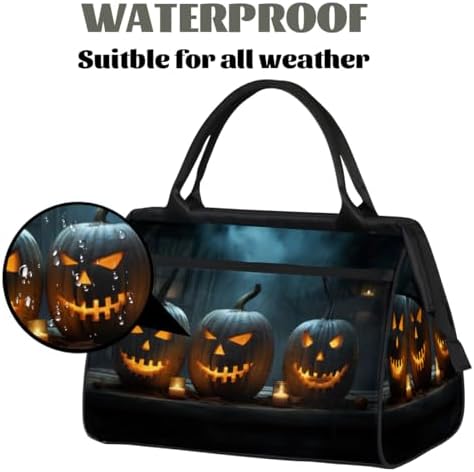 Halloween Pumpkins Candle Gym Bag for Men Women Waterproof Travel Duffel with Trolley Sleeve