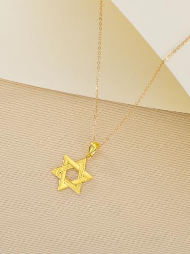 14K Yellow Gold Star of David Pendant Necklace for Women