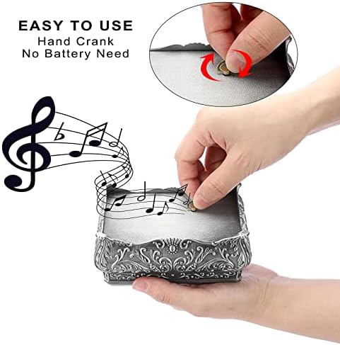 ELLDOO Vintage Silver Music Box with Floral Design