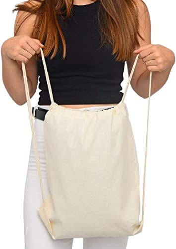 12 Pack Durable Cotton Canvas Drawstring Bags 14x16