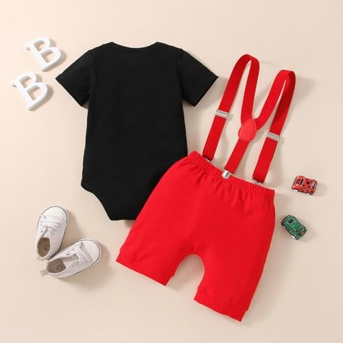 Baby Boy 12nd Birthday Romper Suspenders Bow Tie Set