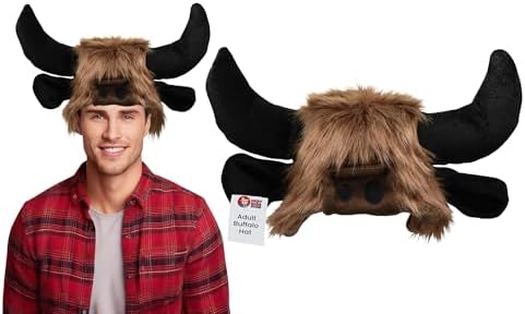 Funny Adult Plush Animal Buffalo Hat with Horns