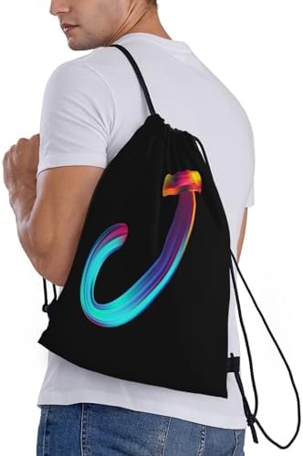 Drawstring Backpack with Initial J Rainbow Letter Black