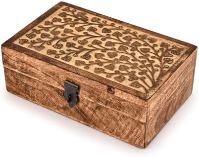 Kaizen Casa Jewelry Box Mango Wood Floral Design