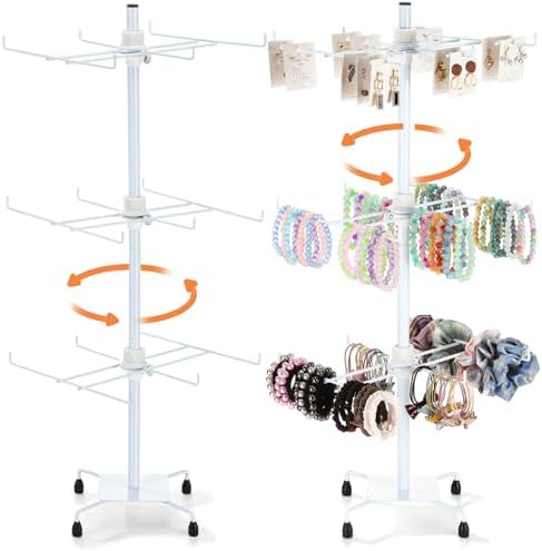 2 Pcs Adjustable Metal Jewelry Display Stand with Hooks 3 Tier White