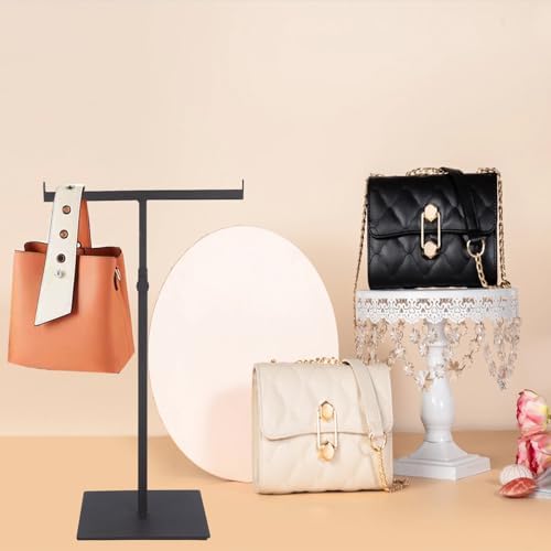 T Shaped Purse Display Stand Adjustable Height Matte Black Stainless Steel