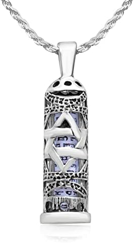 Artist Unknown Mezuzah Pendant Necklace with Star of David and Scroll