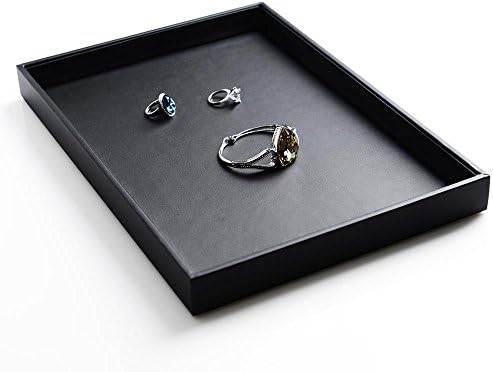Oirlv Black Leather Jewelry Display Flat Tray Organizer