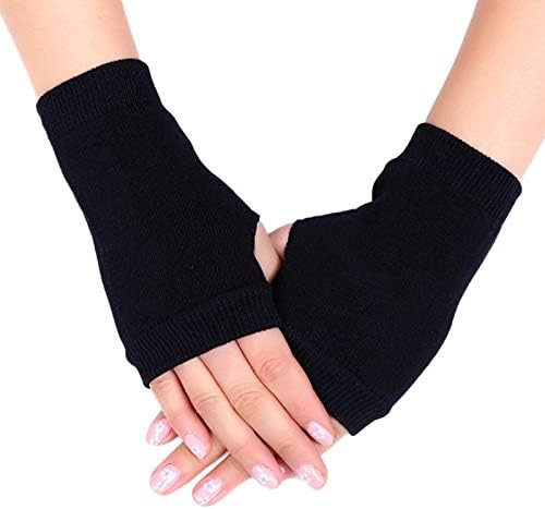 Unisex Cotton Fingerless Gloves with Stretchy Thumb Hole and Wrist Length for Winter Driving and Typing