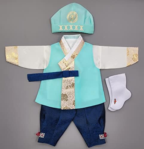 Korean Traditional Hanbok for Baby Boy 1st Birthday Dol Party Aqua Mint