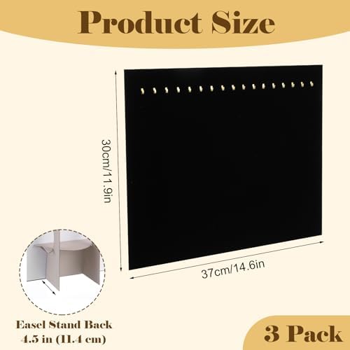 3 Pack Black Velvet Jewelry Display Stands with 17 Hooks