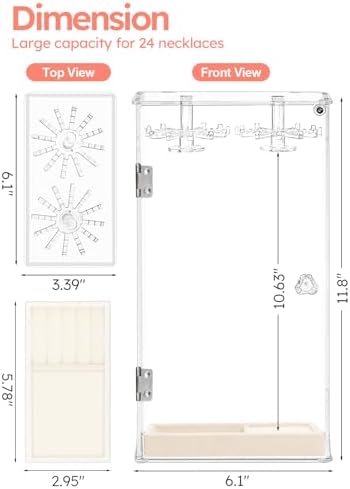 24 Hooks Acrylic Jewelry Organizer for Necklaces and Earrings