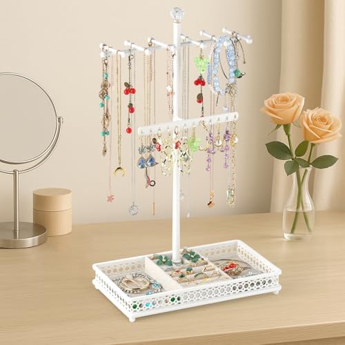 Meangood Jewelry Tree Stand 3in1 Organizer Display Holder Metal White