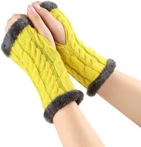 Furry Cuff Fingerless Winter Gloves with Thumb Hole