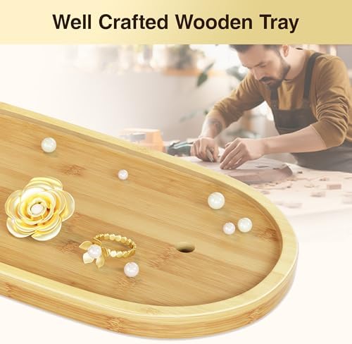 Bussdis Jewelry Tower with 300 Earring Holes 6 Hooks Wood Tray Organizer