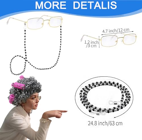 Santoy Old Grandma Wig Costume Set for Women and Girls