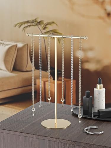 Necklace Organizer Stand 1 Tier Golden Space Saving Design