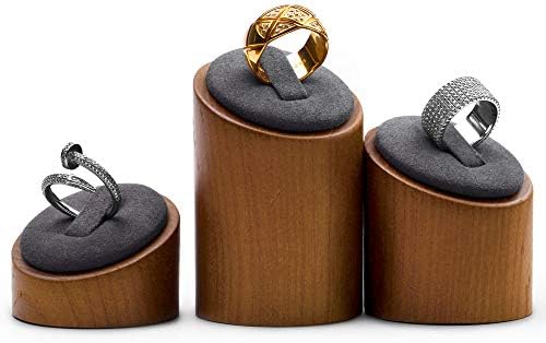 Oirlv Solid Wood 3 Pcs Ring Display Stand Showcase Jewelry Organizer Holder for Rings