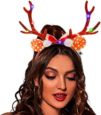Fdesigner Light Up Reindeer Headband Brown Christmas Accessory