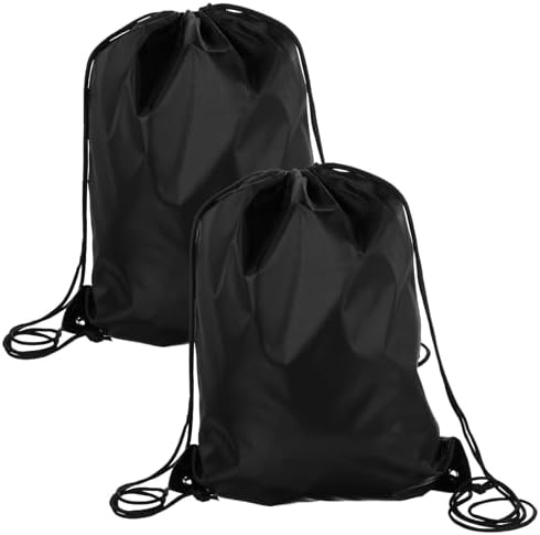 Prasacco 2 Pcs Drawstring Backpack Black for Men Women Sports Gym Travel Swimming Beach