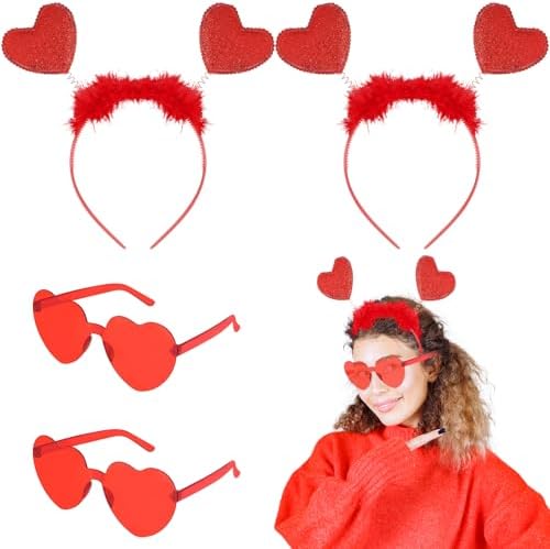 4 Piece Heart Headbands and Sunglasses Valentines Day Costume Accessories Set