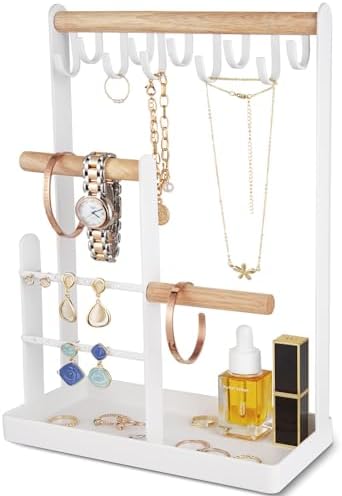 ProCase Jewelry Stand Holder Organizer 4-Tier with Ring Tray - Medium White