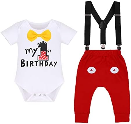 IBTOM CASTLE Baby Boys First Birthday Costume Cake Smash Suspenders Bowtie Mouse Ear Outfit