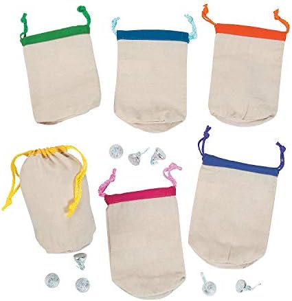 Fun Express Small Drawstring Bags with Bright Trim 12-Pack