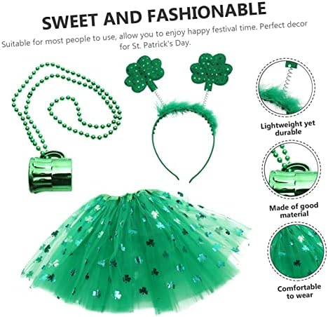 Patricks Day Headband Set with Tutu Skirt and Bead Necklace