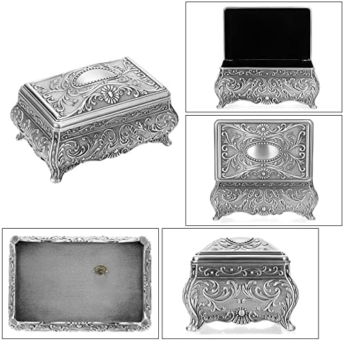 ELLDOO Vintage Silver Music Box with Floral Design