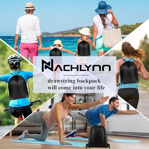 NACHLYNN 12-Piece Black Drawstring Backpack Set