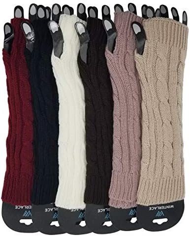 6 Pairs Long Fingerless Gloves Cable Knit Warmers