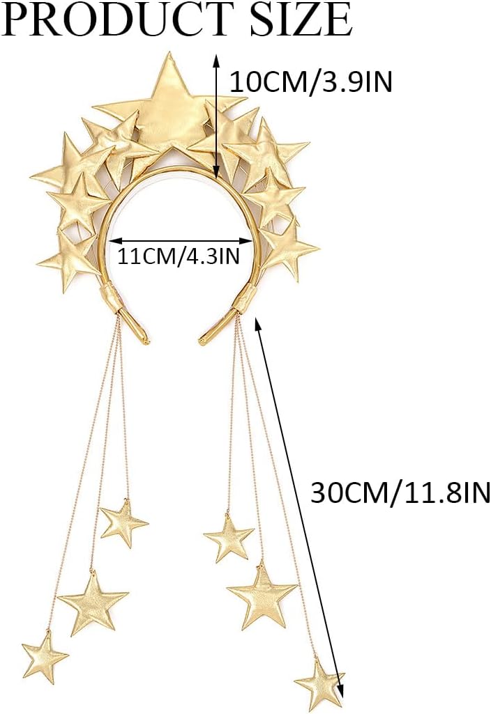 Yean Giant Star Headband Gold Goddess Halo Hair Band Festival Star Headdress for Women and Girls