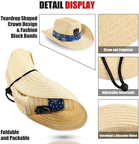 SATINIOR 12-Piece Straw Cowboy Hats and Bandanas Set