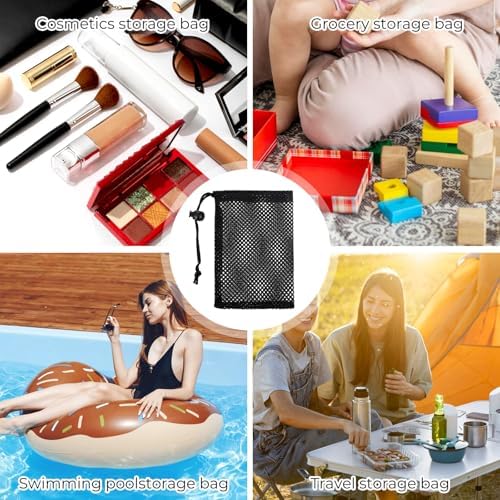 6 Pcs Small Drawstring Mesh Bags Black Portable Travel Storage Pouches