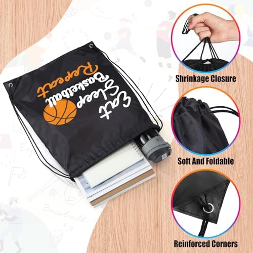 Windyun 16 Pcs Basketball Pattern Drawstring Bags