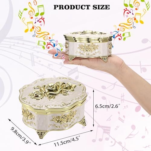 ELLDOO Vintage Music Box Beige Metal Jewelry Storage Organizer