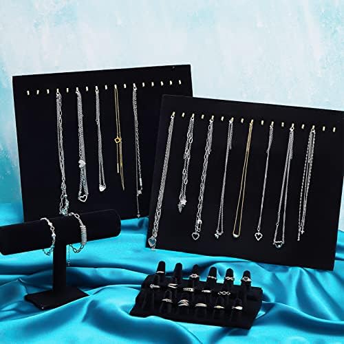 Juexica 4 Pack Velvet Necklace Display Stands with 17 Hooks
