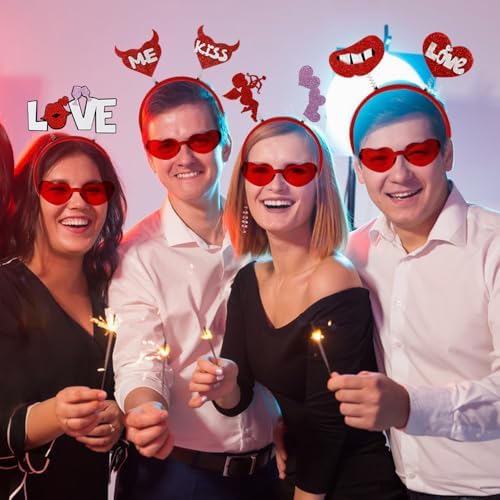 Valentines Heart Headband and Cupid Sunglasses Set