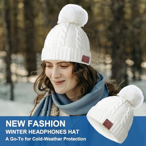 Bluetooth Beanie Hat for Women Girls with Stereo Headphones and Mic