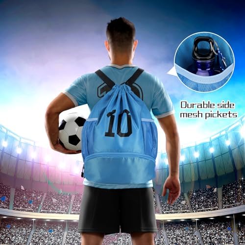 Sunnymove Drawstring Soccer Backpack with Ball and Shoe Compartment