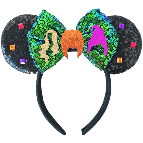 ZHENNAN Halloween Mouse Ear Headbands Glitter Bow Headbands for Men and Women
