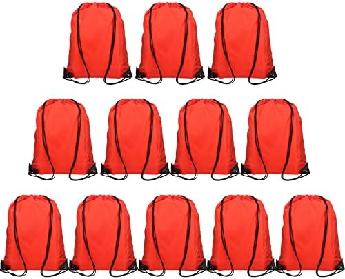 12 Piece Red Drawstring Bags for Gym and Travel