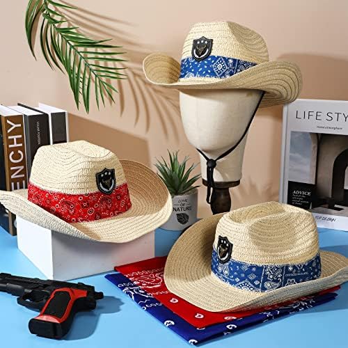 SATINIOR 12-Piece Straw Cowboy Hats and Bandanas Set