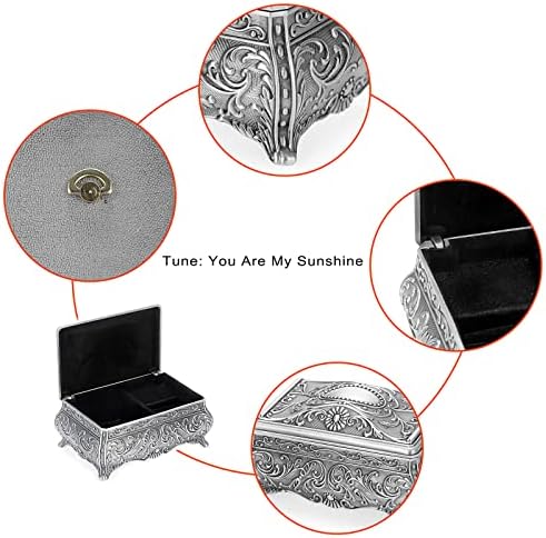 ELLDOO Vintage Silver Music Box with Floral Design