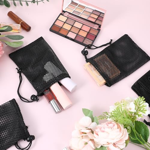 6 Pcs Small Drawstring Mesh Bags Black Portable Travel Storage Pouches