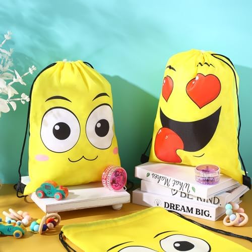 24 Pcs Emoticon Drawstring Backpacks for Kids and Teens