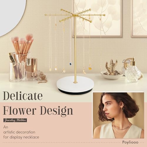 Poyilooo Necklace Holder with 48 Hooks and Rotating Base