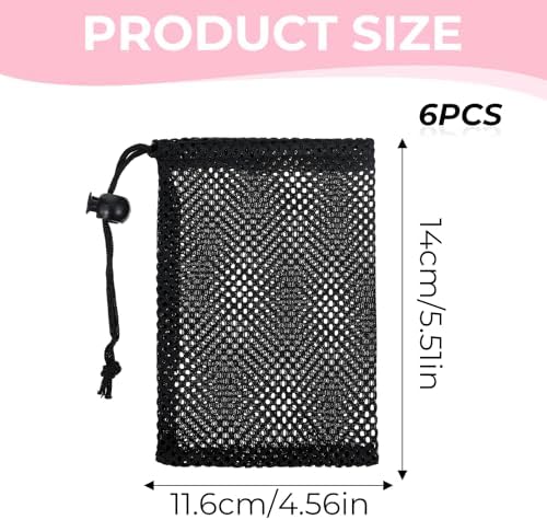 6 Pcs Small Drawstring Mesh Bags Black Portable Travel Storage Pouches