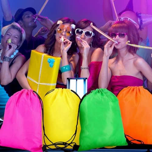 Abbylike 24-Piece Neon Drawstring Party Bags Set